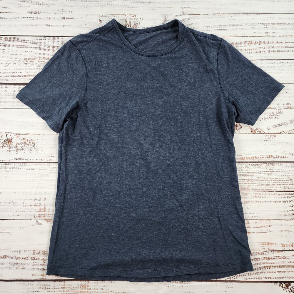 Lululemon Drysense Short Sleeve Shirt Mens M Heathered Navy Blue Training Tee
